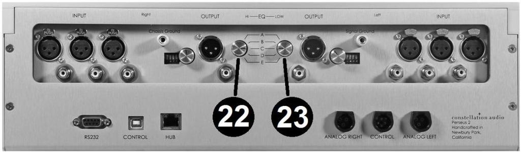 22. High-frequency EQ knob This knob adjusts the response of the passive RIAA EQ circuitry at 10 khz in ±2 db steps.