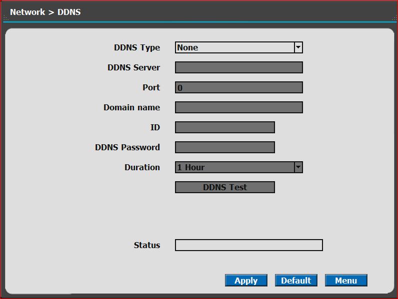 3) DDNS This is the function to automatically change the IP of DVR to URL. This product supports the automatic DDNS service using manufacture s internal server. Also you can choose Dyndns.