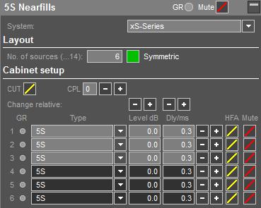 8.7 Point sources In the Point source dialog you can define the system, number, type and orientation of the selected point source cabinet per group. Point sources dialog System selection, No.