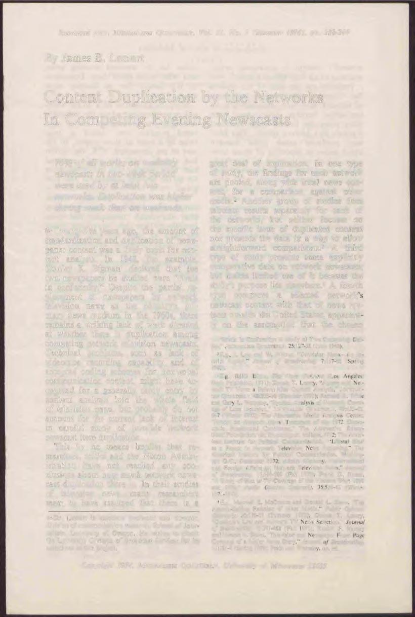 Reprinted from JOURNALISM QUARTERLY, Vol. 51, No. 2 (Summer 1974), pn. 238-244 By James B.