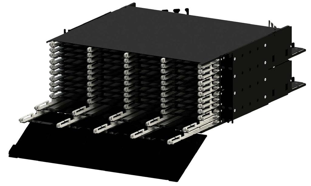 LANmark-OF ENSPACE Patch Panel 4U 48x Modules Black (576 fibres) Features of the products The patch panel is fully assembled and includes - a 19 chassis with a removable lid - a hinged front cover -