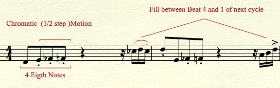 1-2 The bass line, an eight note chromatic line lasting two beats [see figure 7] is given considerable variation in measures 3-8 One could argue