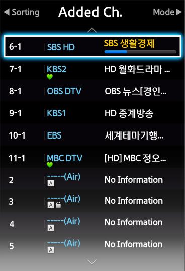 Channel List 가상리모컨 > Menum > Broadcasting > Channel List Try Now Launch Channel List while watching TV to change channels or to check what's on other digital channels.