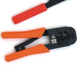 FEATURES HARDENED STEEL FRAME WITH CUTTING AND STRIPPING BLADES CRIMPS 8P8C RJ-45.