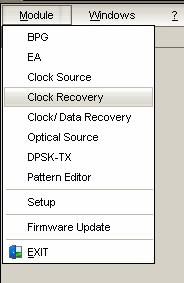 Application Remarks Clock Recovery 1. Open the Clock Recovery Module from the Module Menu. 2. The Clock Recovery Module is used to control the SHF 41210 A.