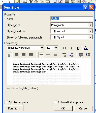 Modifying a Style To modify a style, open the Styles and Formatting window and click on the style you wish to modify. Right click on the style and select Modify from the menu.