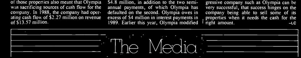 Net loss for the first nine months was $1.8 million. Notes payable due in 1989 amount to $4.8 million, in addition to the two semiannual payments, of which Olympia has defaulted on the second.