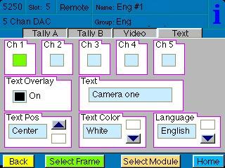 The Text menu below allows you to set the following parameters for the text in the onscreen display for each of the individual five channels. Click on the box below each channel to select it.
