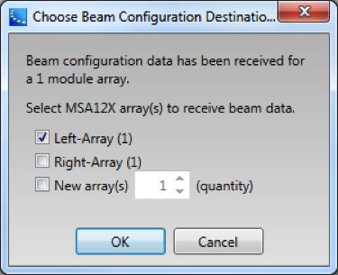 The number in parentheses after the device name indicates the module count. If the module count does not match, you cannot send beam settings to the array.