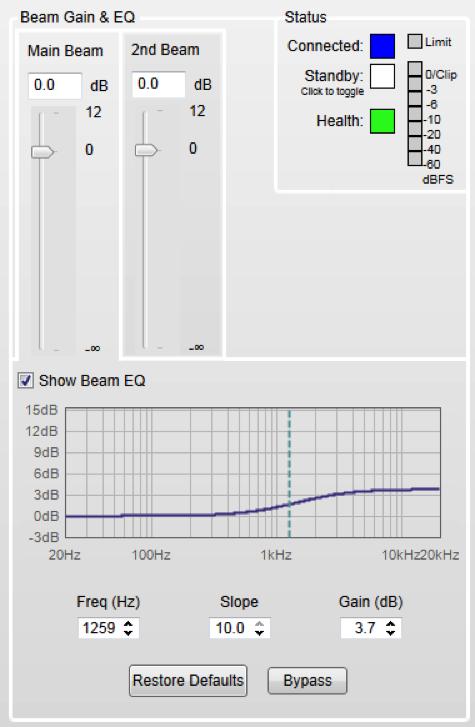 CSD Properties and Operation Adjust Beam Gain and Beam EQ The Beam Gain and Beam EQ can be changed. Beam Gain is for balancing gains between two beams when in Dual Beam mode.