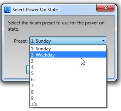 State. The Power On State is indicated below the Beam Preset menu.