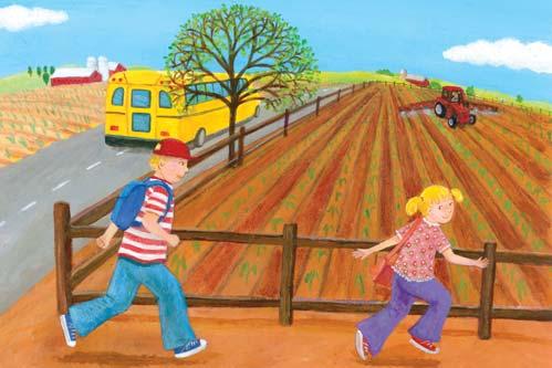 Step 1 Teachers Guide Illustration 2009 by Melissa Iwai Comprehension Questions 1. Where are the children when they see the farm? Are there farms near where you live? 2. What is the farmer doing?