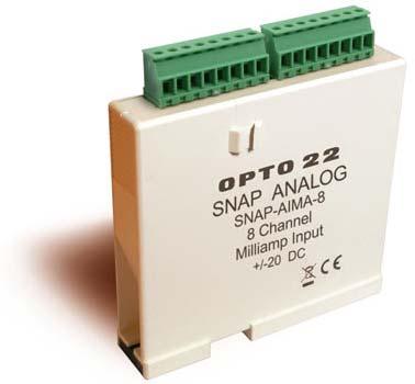 Current Input Module, -20 ma to +20 ma, Eight Channels SNAP-AIMA-8 Current Source 4-20 self-powered (selfsourcing) transmitters T T CH 0 CH 1 CH 2 CH 3 2 3 4 5 6 7 8 NOTE: Terminals 2, 4, 6, and 8 on