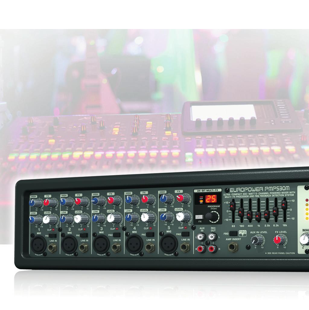 ultra-transparent audio 5-channel mixer section features 5 mic/line channels plus separate CD/Tape input/output Integrated 24-bit digital FX processor with 100 awesome presets including reverb,