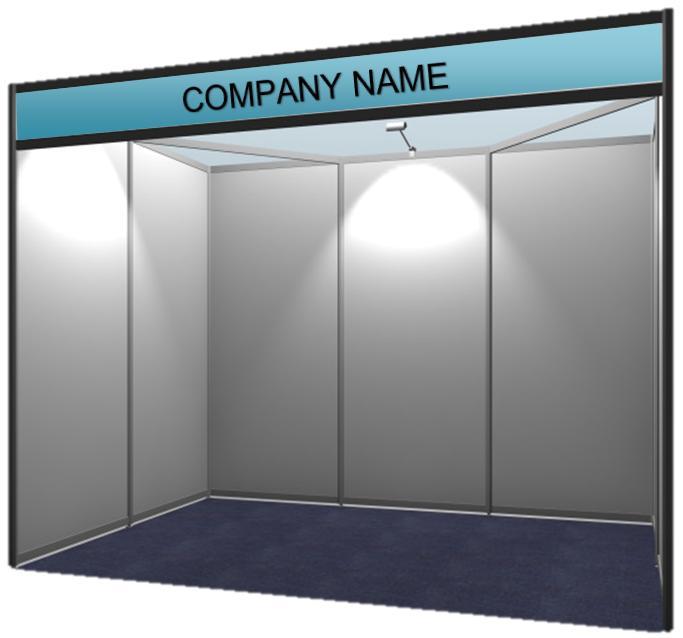 Stand Construction: Stand System Octanorm Octanorm modular stand: size according to choice; ribbed carpet in anthracite, blue or red; fascia board incl. digital colour print; until 9 m² incl.
