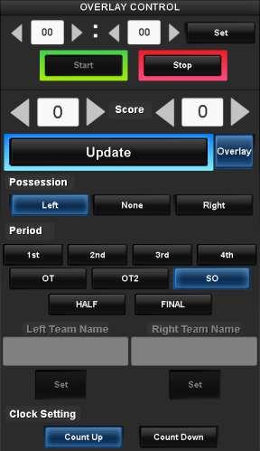 There are 2 significant differences between this control and the football: the game clock and the SO button. These Count Up and SO features allow this overlay to be used for soccer matches.