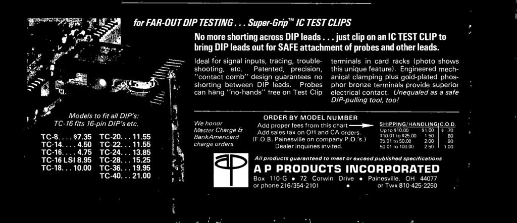 00 for FAR -OUT DIP TESTING... Super-Grip' IC TEST CLIPS No more shorting across DIP leads.