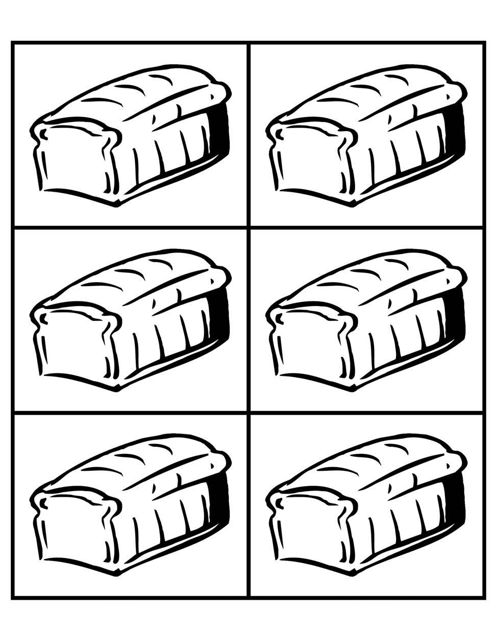 Pâini şi peşti Lecţia 4 Fotocopiază pâinile şi peştii pe carton colorat. Pentru jocul recapitulativ, decupează cinci din f iecare, şi lipeşte pe spate hârtie de rolă de bucătărie sau f lanel.