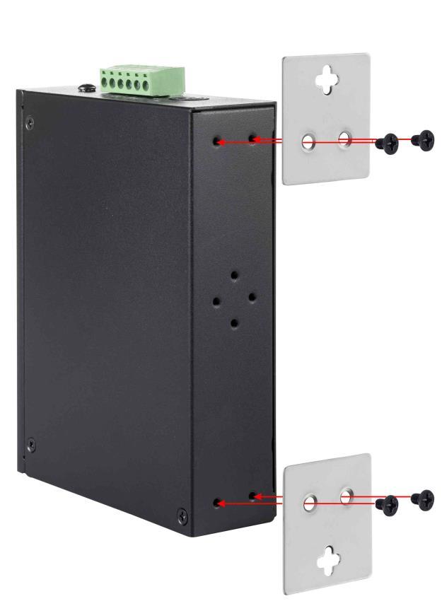 Fast Ethernet Switch with PoE+ for Industrial Use Page 7/11 Wall mounting The industrial switch can be wall-mounted by using the included mounting kit. 1.