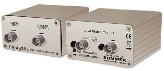 CM-AESB3 Single 3 Way Passive AES3ID Splitter With BNC Connectors Product Function: 1 input, 3 output AES3 distribution amplifier.