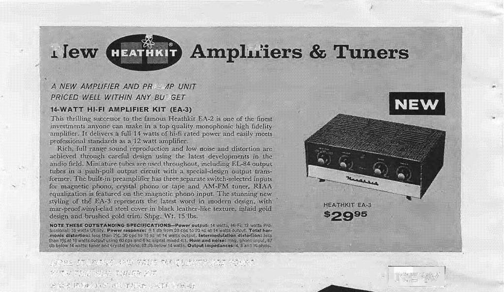 A:mplifiers '& 'runers A NEW AMPLIFIER AND PREAMP UNIT PRICED WELL WITHIN ANY BUDGET 14-WATT HI-FI AMPLIFIER KIT (EA.
