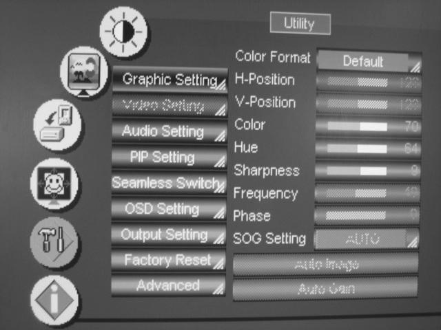 Configuring the VP-724xl via the OSD MENU Screens 8.5 Configuring via the Utility Screens Figure 29 shows the Utility menu, from which you can define the machine settings. Figure 29: Utility Screen 8.