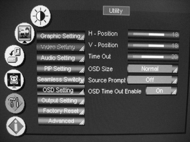 Configuring the VP-724xl via the OSD MENU Screens 8.5.6 Choosing the OSD Utility Settings Figure 35 and Table 15 define the OSD Setting Utility screen.