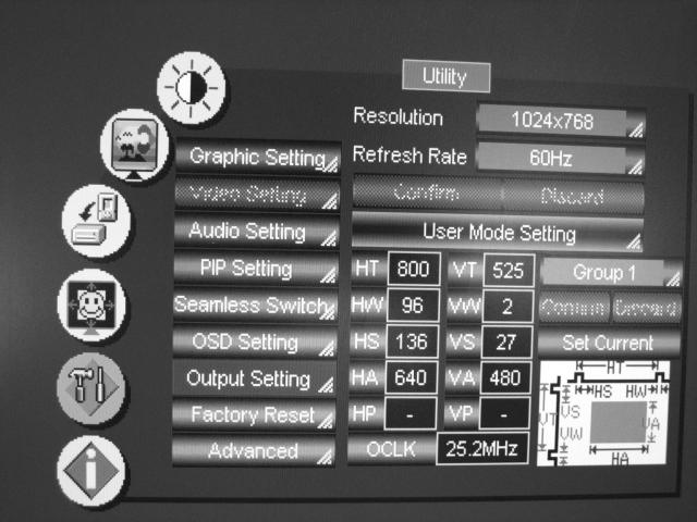Configuring the VP-724xl via the OSD MENU Screens 8.5.7.1 The User Mode Setting Figure 38 and Table 17 define the User Mode Setting 1.