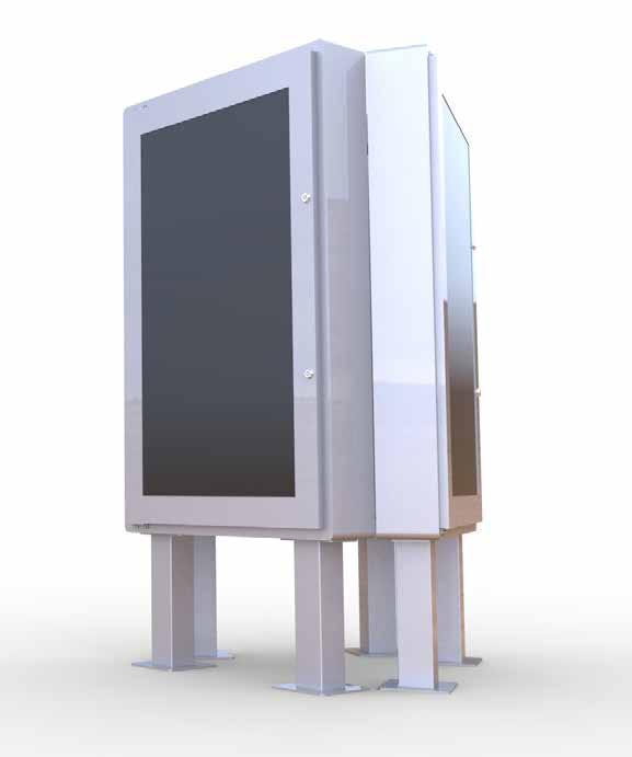 kiosk with solar panel, lighting, Wi-Fi hotspot, LCD display, and