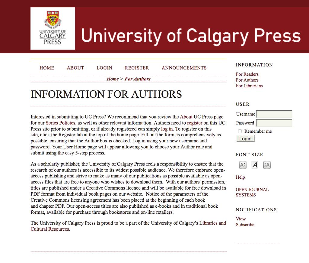 UNIVERSITY OF CALGARY LIBRARIES AND CULTURAL RESOURCES University of Calgary Press Information for Authors