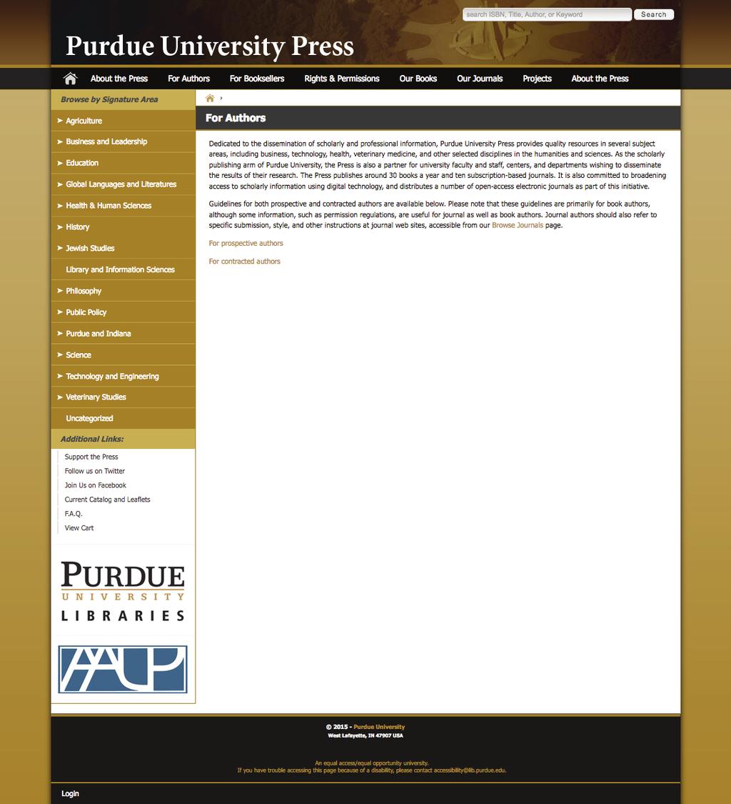 PURDUE UNIVERSITY LIBRARIES Purdue University Press For Authors http://www.