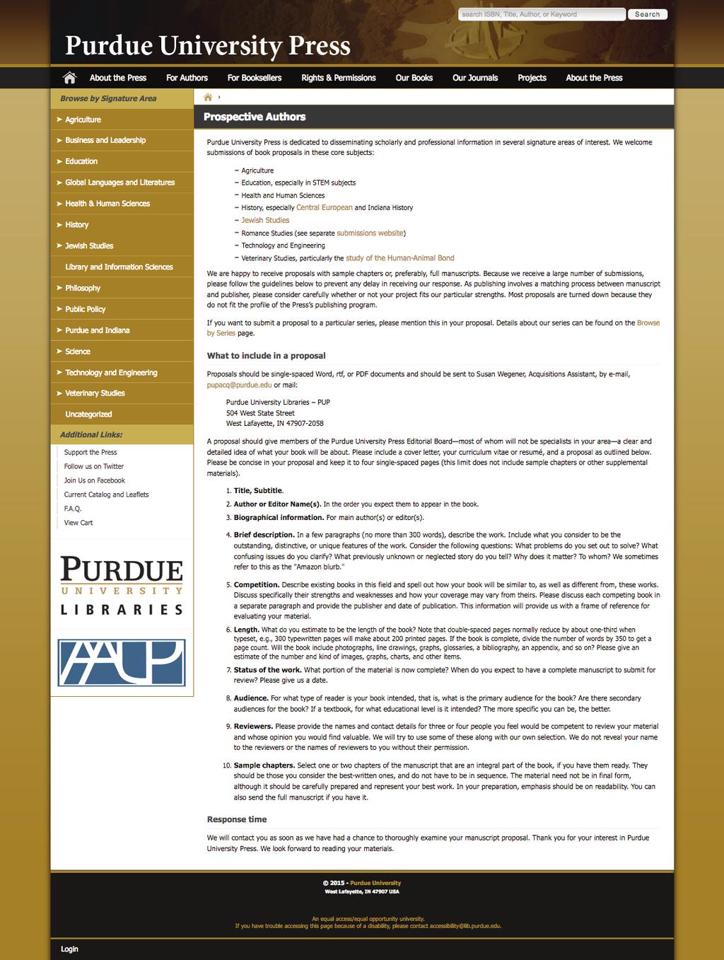 PURDUE UNIVERSITY LIBRARIES Purdue University Press Prospective Authors http://www.thepress.