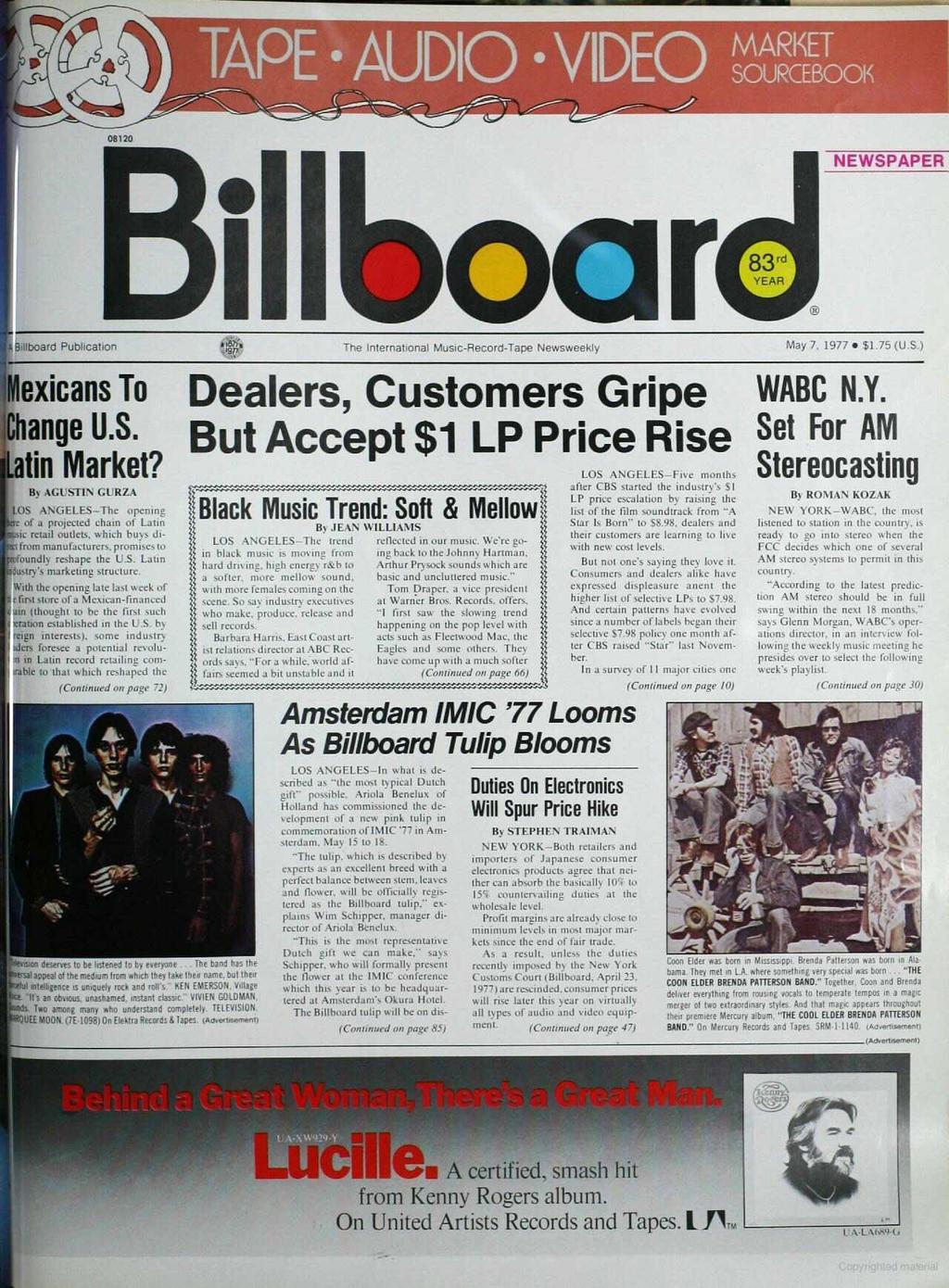 E AUDIOS VIDEO SOÚRCEBOOIt O820 NEWSPAPER Billboard Publication!! The International Music- Record -Tape Newsweekly May 7. 977 $.75 (U.S.) 'Mexicans To Change U.S. afin Market?
