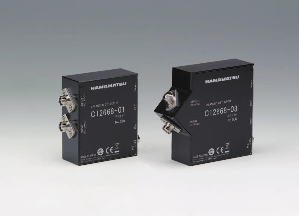 Balanced detectors with reduced multiple reflections These are differential amplification type photoelectric conversion modules containing two Hamamatsu photodiodes with balanced characteristics.