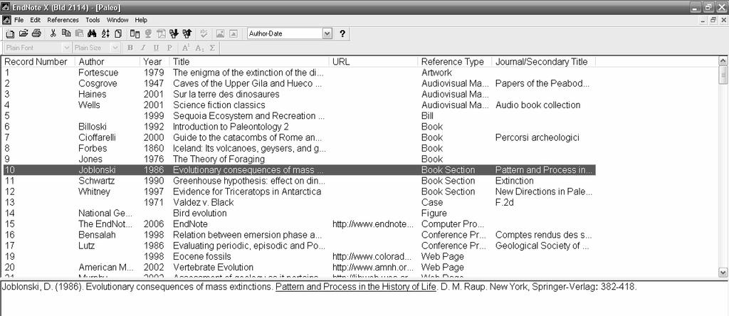 Endnote Library: viewing and sorting Double click on this icon to open a new reference for manual input Click on the