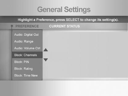SETTINGS QUICK SETTINGS The Quick Settings screen displays the most frequently used functions and settings: Add a channel to (or remove it from) your Favourites list Turn Parental Control ON/OFF