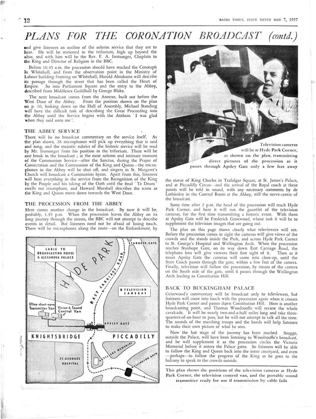 12 * RADIO TIMES, ISSUE DATED MAY 7, 1937 PLANS FOR THE CORONATION BROADCAST (contd.) nd give litener an outline of the olemn ervice that they are to hear.