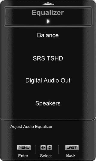Audio Menu 1. Press the MENU button on the remote control and the Picture menu will be shown on the screen. 2.