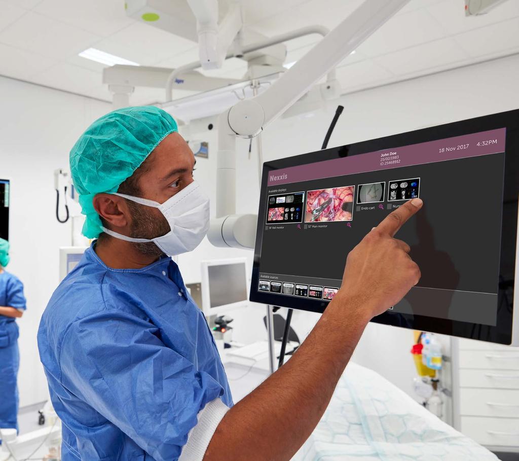 Intelligent and flexible multi-view compositions Display images the way you want: Remote collaboration Nexxis enables real-time video and audio conferencing with partners outside the operating room