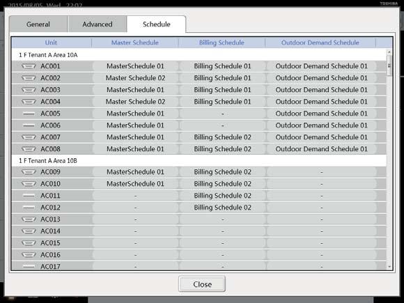 [List display screen] ([Schedule] tab) Master Schedule Displays the name of registered master schedules.