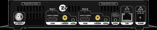 ZvPro800 Basic Installation Video Source Unencrypted HDMI Out Composite Video Analog Audio +25dBmV Output for Closed Captioning Audio System Optional Analog Audio out to audio system Other +25dBmV