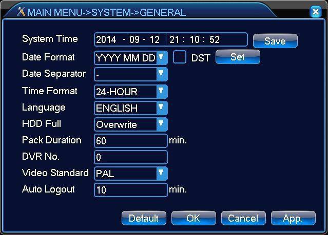 7 System Setting Picture 3 System Time Changed the DVR system time. Note: When you change the time, you need to click [save] to save the time. DST Daylight Saving Time.
