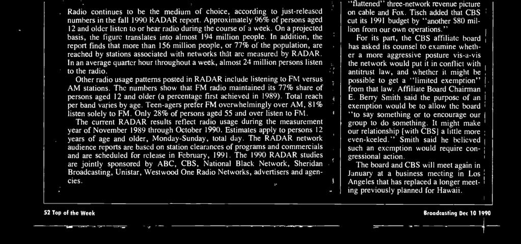 Copyright Statistic-al Research ne. Radio continues to be the medium of choice, according to just -released numbers in the fall 1990 RADAR report.