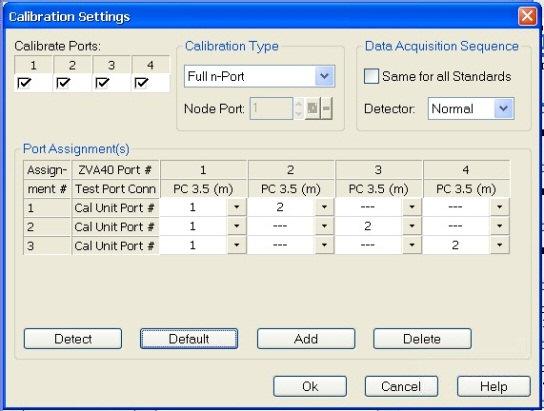 Select the used ports and calibration type Press the Modify Calibration Settings button The affected ports have to be selected, e.g. port 1 and 2.