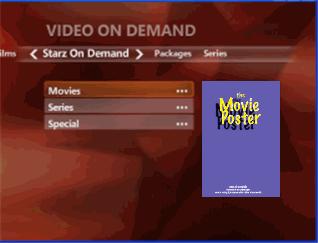 The Video on Demand screen for that service appears, with a list of subcategories and videos that