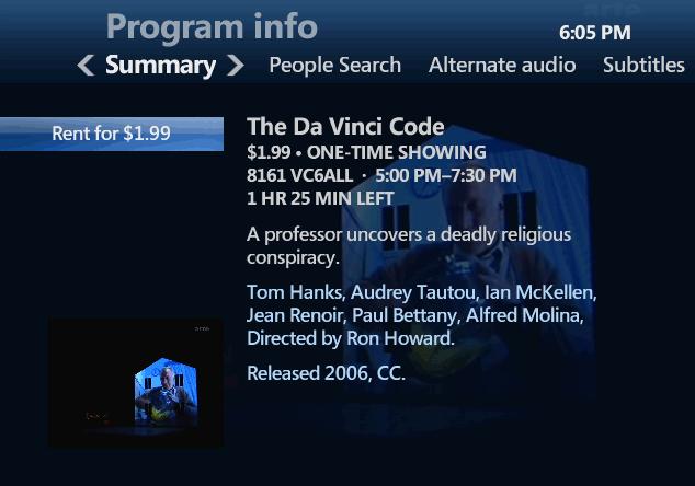 The time slot in which the PPV program plays displays the program name, as any live TV program does. Time slots after the PPV program display No Information.