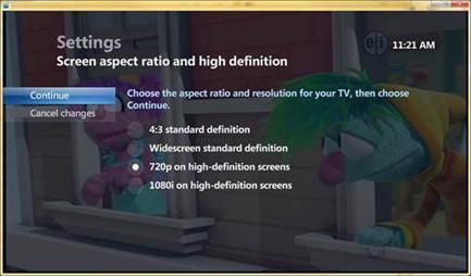 3) Select Television, and then press the OK button. 4) Select Screen aspect ratio and high definition, and then press OK. The Screen aspect ratio and high definition Settings screen appears.