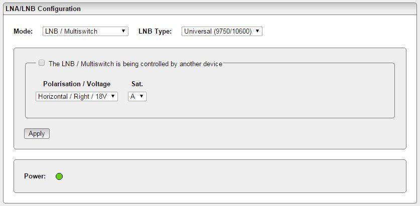 3.2.3. Input Settings Choose the mode you want to use and if required the type of LNB. The following settings depends on the Mode and LNB used.
