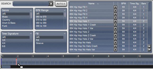 6:4 Drum Track The Drum Track lets you build a drum part for a full song by dragging Grooves from the browser onto a timeline.