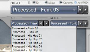 Loading a BFD Eco Preset Click on the Preset picker drop-down you can either click on any Preset shown in the menu, or click on Load... to open the Preset browser.